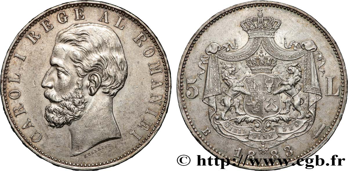RUMÄNIEN 5 Lei Charles Ier 1883 Bucarest VZ 