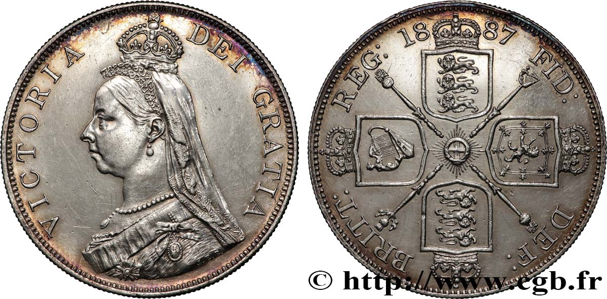 GRANDE BRETAGNE - VICTORIA Double Florin Victoria buste du jubilé 1887  SUP 