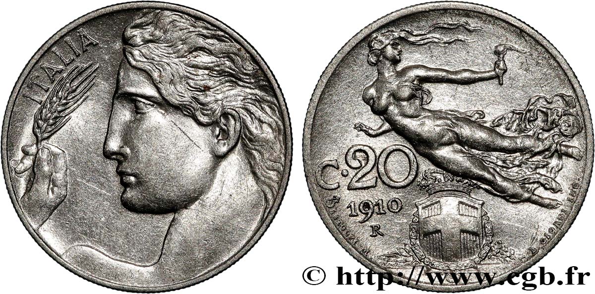 ITALIA 20 Centesimi  Italie / allégorie de la Liberté 1910 Rome - R SPL 