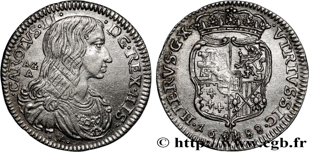 ITALIE - ROYAUME DE NAPLES - CHARLES II D ESPAGNE Carlino 1688 Naples AU 