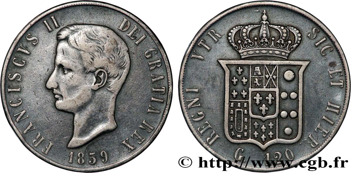 ITALY - KINGDOM OF THE TWO SICILIES - FRANCIS II 120 Grana  1859 Naples XF 