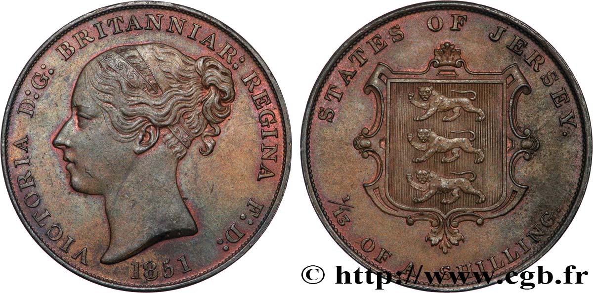 JERSEY 1/13 Shilling Reine Victoria 1851  SPL 