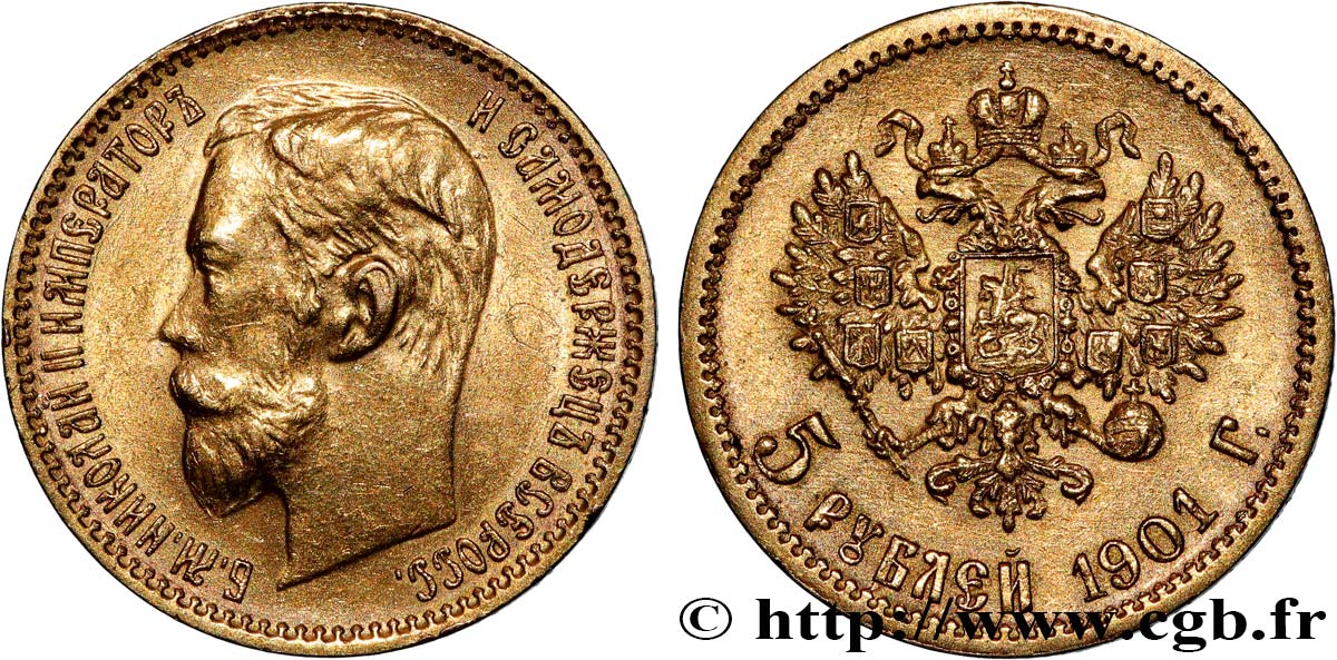 RUSSIE - NICOLAS II 5 Roubles  1901 Saint-Petersbourg TTB+/SUP 