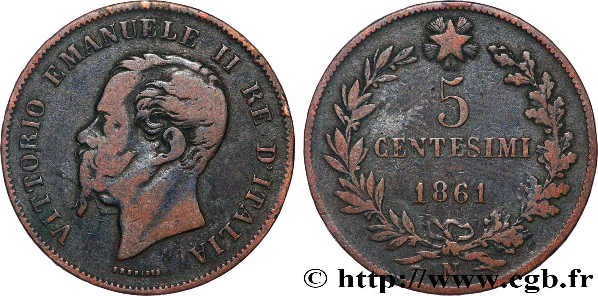 ITALIE 5 Centesimi Victor Emmanuel II 1861 Naples B+ 