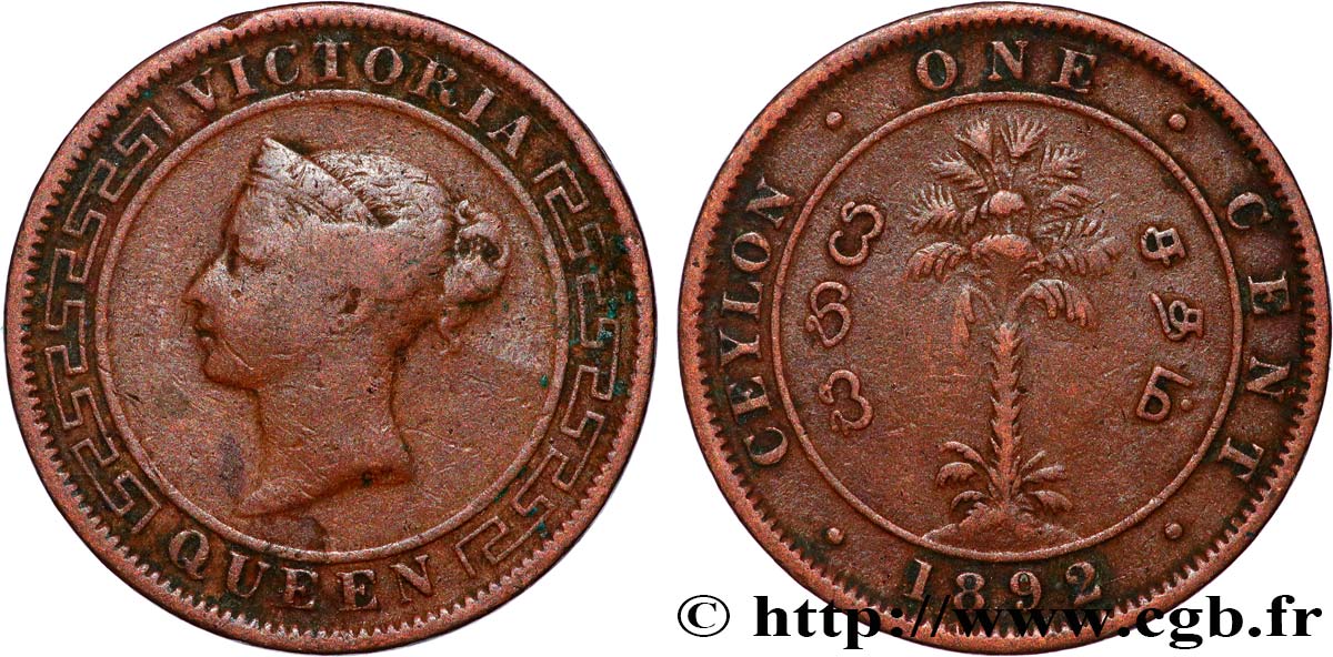 CEYLAN 1 Cent Victoria 1892  TB 