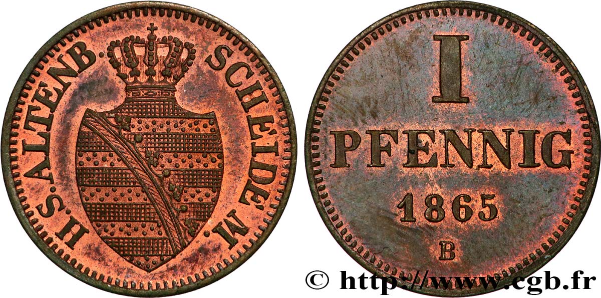 ALEMANIA - SAJONIA-ALTENBURGO 1 Pfennig Ernest Ier 1865 Dresde EBC 