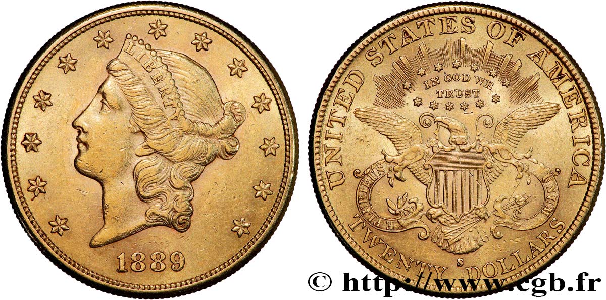 OR, PALLADIUM ET PLATINE INVESTISSEMENT 20 Dollars  Liberty  1889 San Francisco TTB+ 