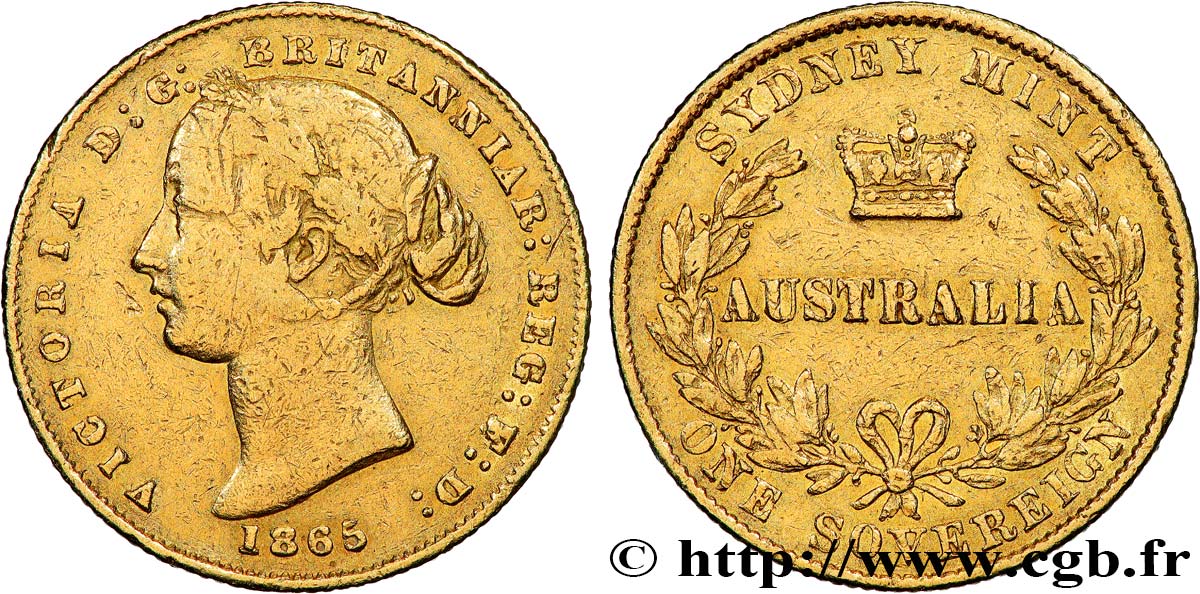 OR, PALLADIUM ET PLATINE INVESTISSEMENT 1 Souverain reine Victoria 1865 Sydney TB+ 