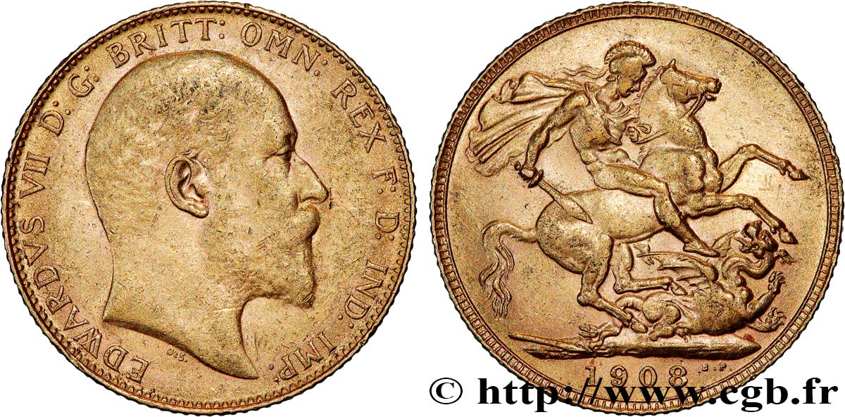 INVESTMENT GOLD 1 Souverain Edouard VII 1908 Londres SS 