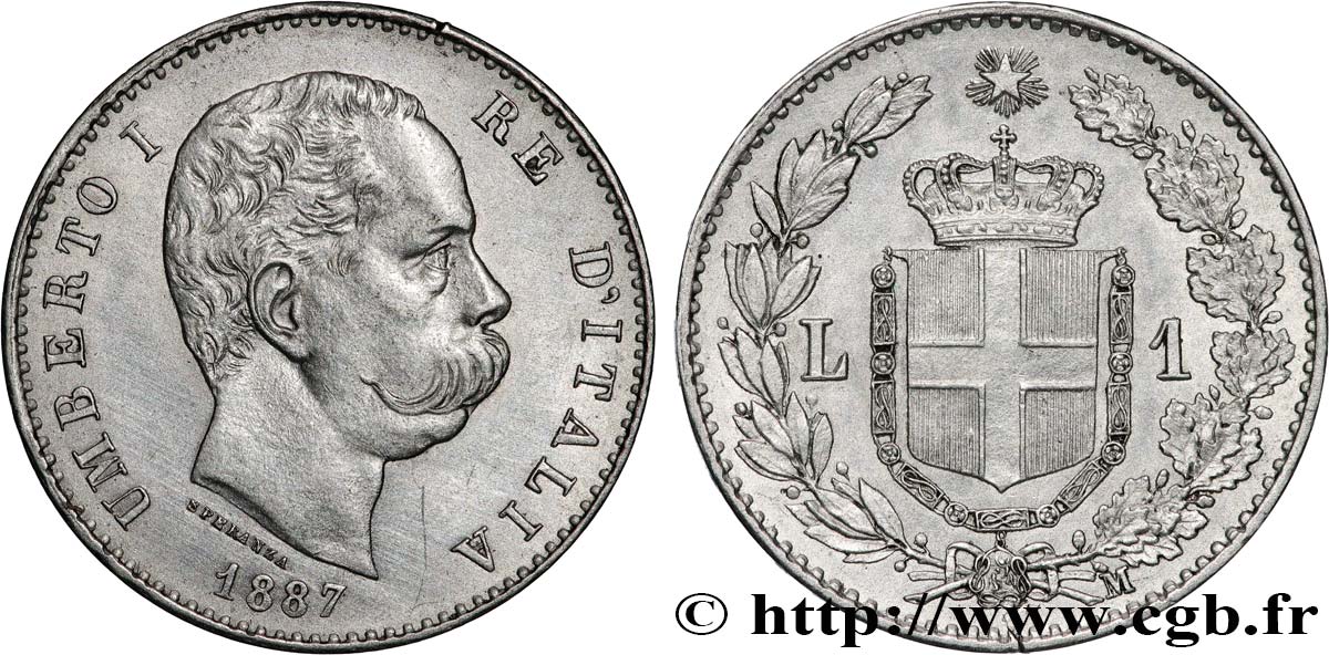 ITALIA 1 Lire Humbert Ier 1887 Milan EBC 