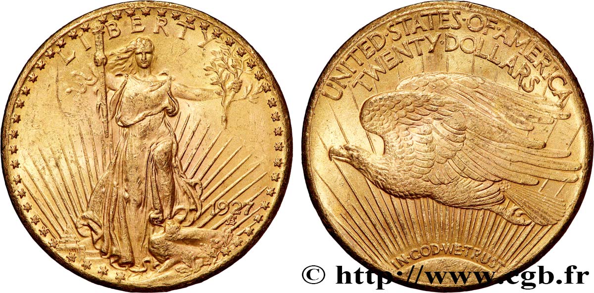 INVESTMENT GOLD 20 Dollars  Saint-Gaudens” 1927 Philadelphie AU 
