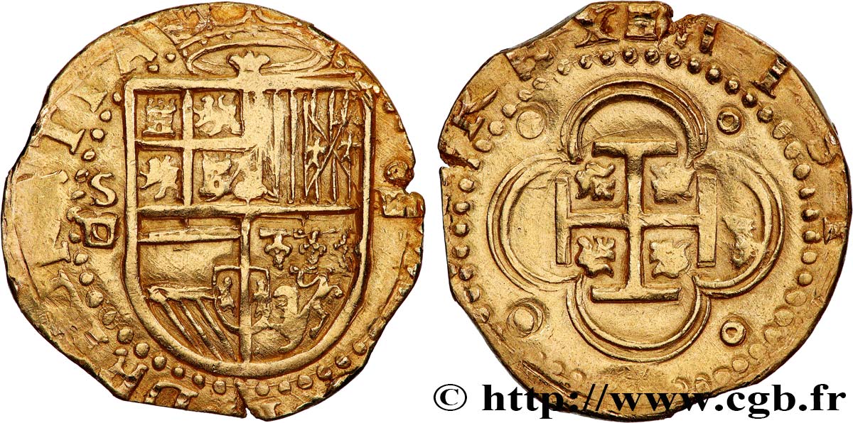 SPAIN - KINGDOM OF SPAIN - PHILIP II 4 Escudos n.d. Séville AU 