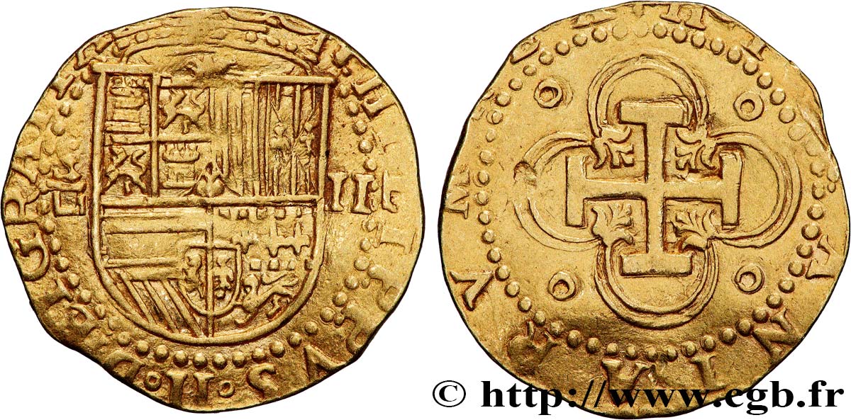 SPAIN - KINGDOM OF SPAIN - PHILIP II 2 Escudos n.d. Séville AU 