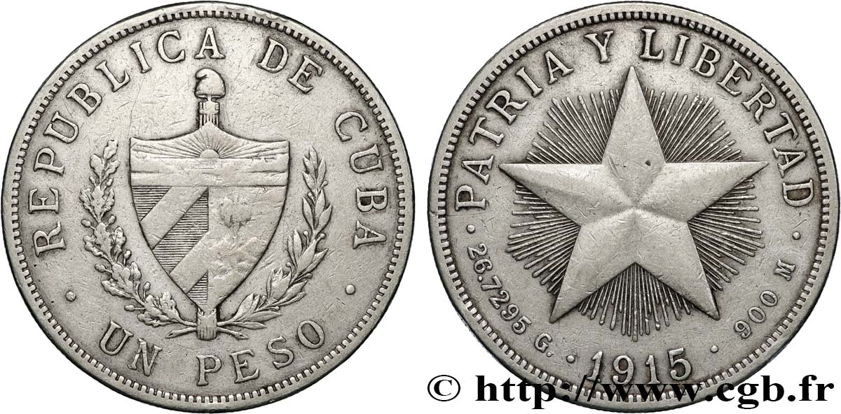 CUBA 1 Peso 1915  XF 