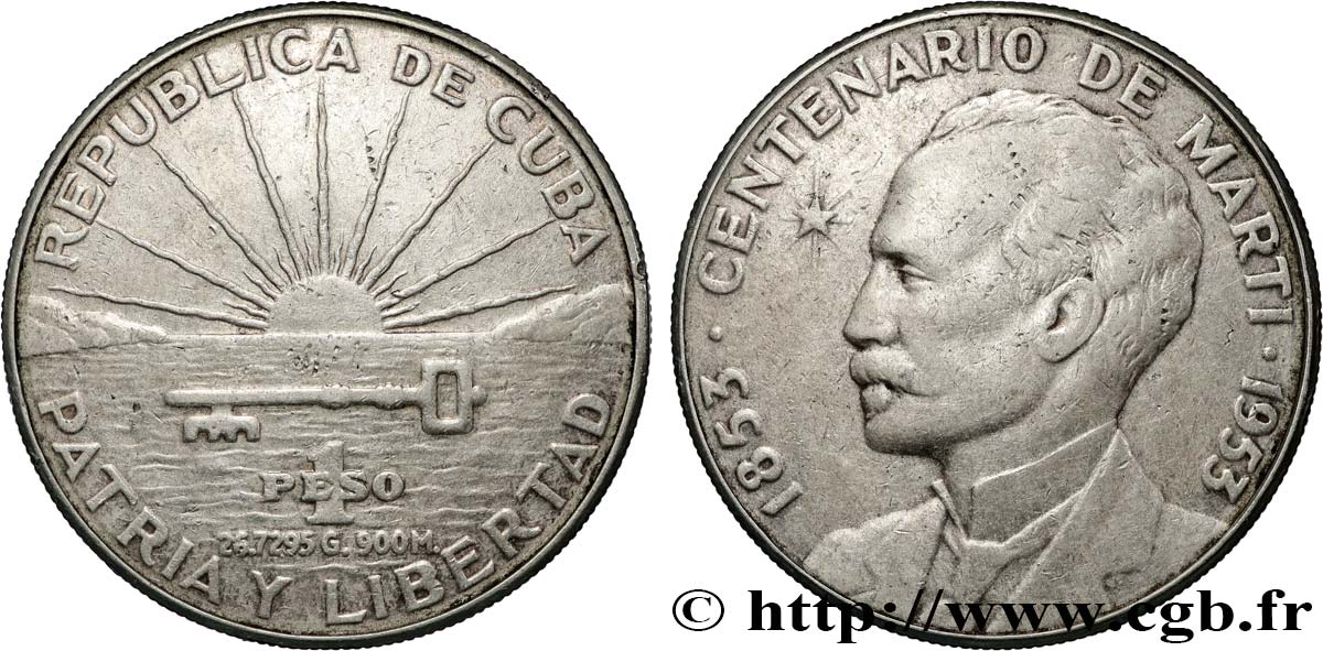 CUBA 1 Peso centenaire de José Marti 1953  TTB 