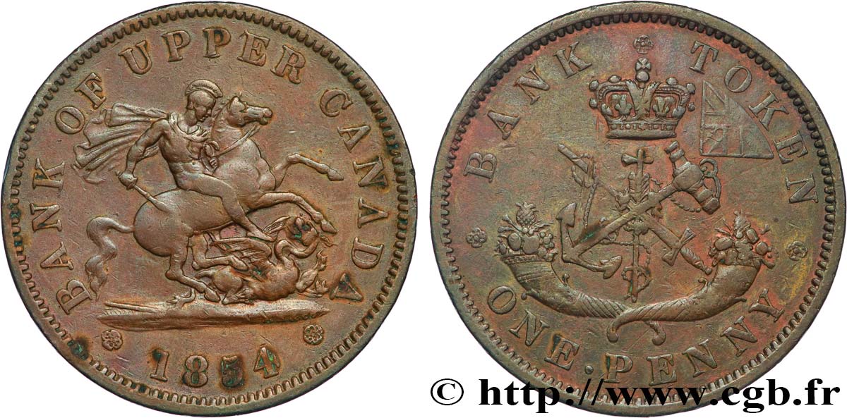 CANADA 1 Penny token Bank of Upper Canada 1854 Heaton TTB+ 