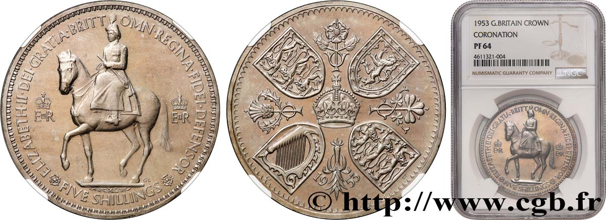 ROYAUME-UNI 5 Shillings Proof Couronnement d’Elisabeth II 1953  SPL64 NGC
