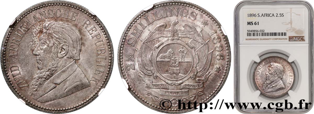 SUDAFRICA 2 1/2 Shillings président Kruger 1896  SPL61 NGC