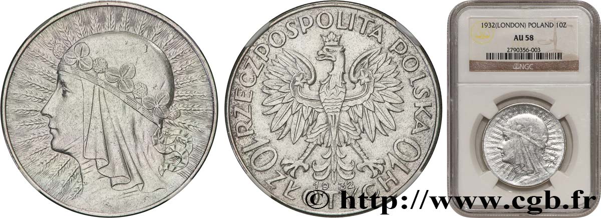 POLONIA 10 Zlotych reine Jadwiga 1932 Londres SPL58 NGC