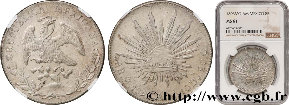 MEXIQUE 8 Reales 1893 Mexico SUP61 NGC