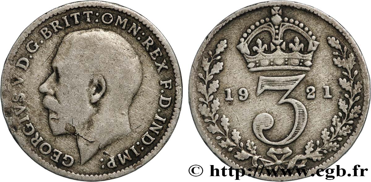 VEREINIGTEN KÖNIGREICH 3 Pence Georges V 1921  S 