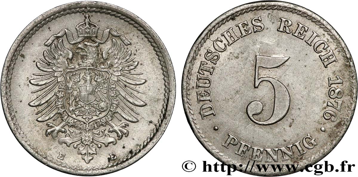 ALLEMAGNE 5 Pfennig aigle impérial 1876 Muldenhütten TTB+ 