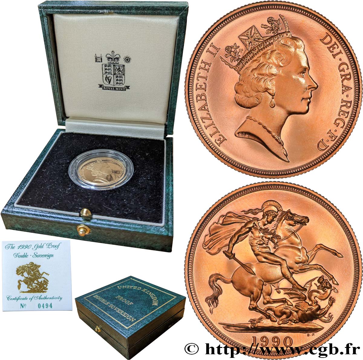 ROYAUME-UNI 2 Souverain Proof Élisabeth II 1990 Royal Mint, Llantrisant FDC 