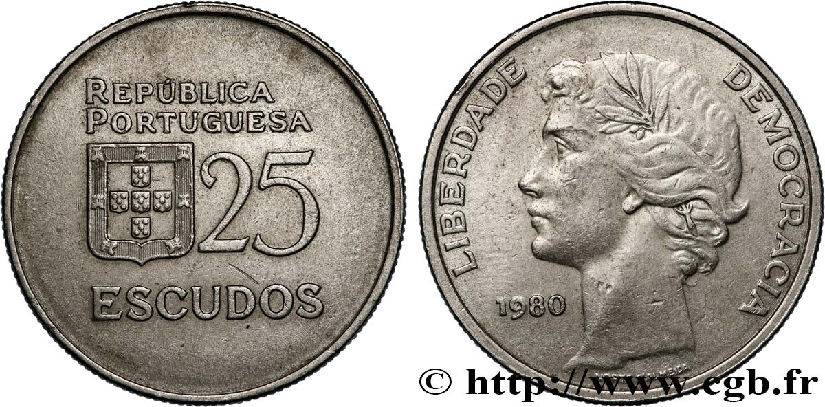 PORTUGAL 25 Escudos “liberté et démocratie” 1985  AU 
