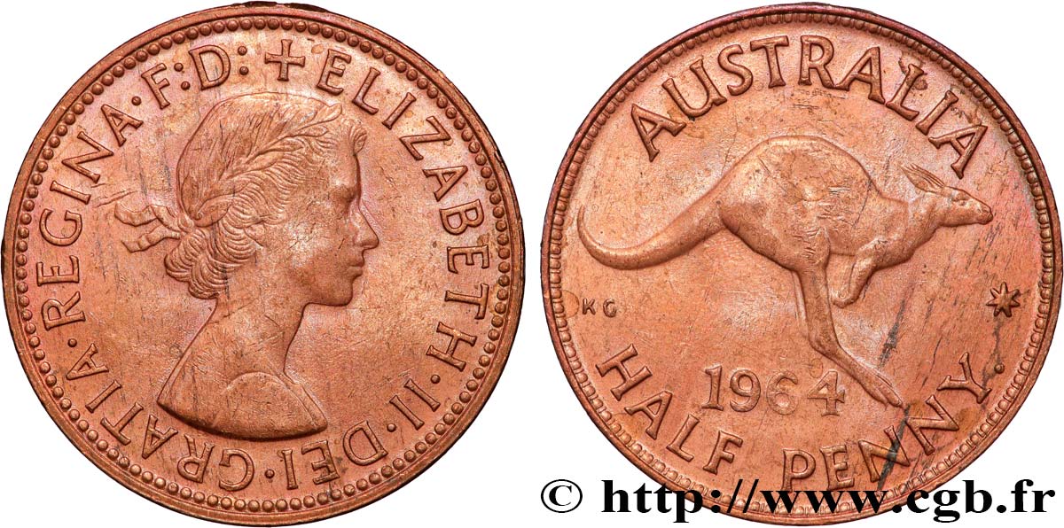 AUSTRALIE 1/2 Penny Élisabeth II 1964 Perth TTB+ 