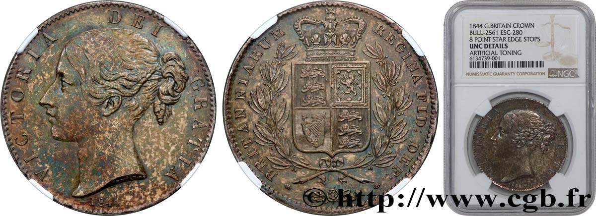 GROßBRITANNIEN - VICTORIA 1 Crown 1844 Londres fST NGC