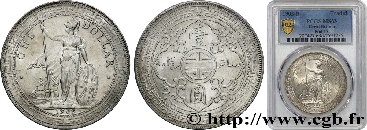 GREAT-BRITAIN - VICTORIA Trade dollar 1902 Bombay MS63 PCGS
