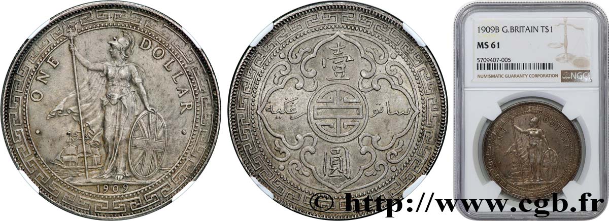 GRAN BRETAÑA - VICTORIA Trade dollar 1909 Bombay EBC61 NGC