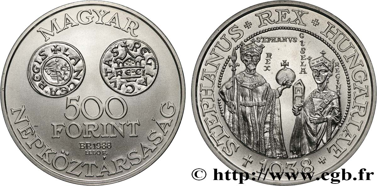 HUNGARY 500 Forint Proof Étienne Ier de Hongrie 1988 Budapest MS 