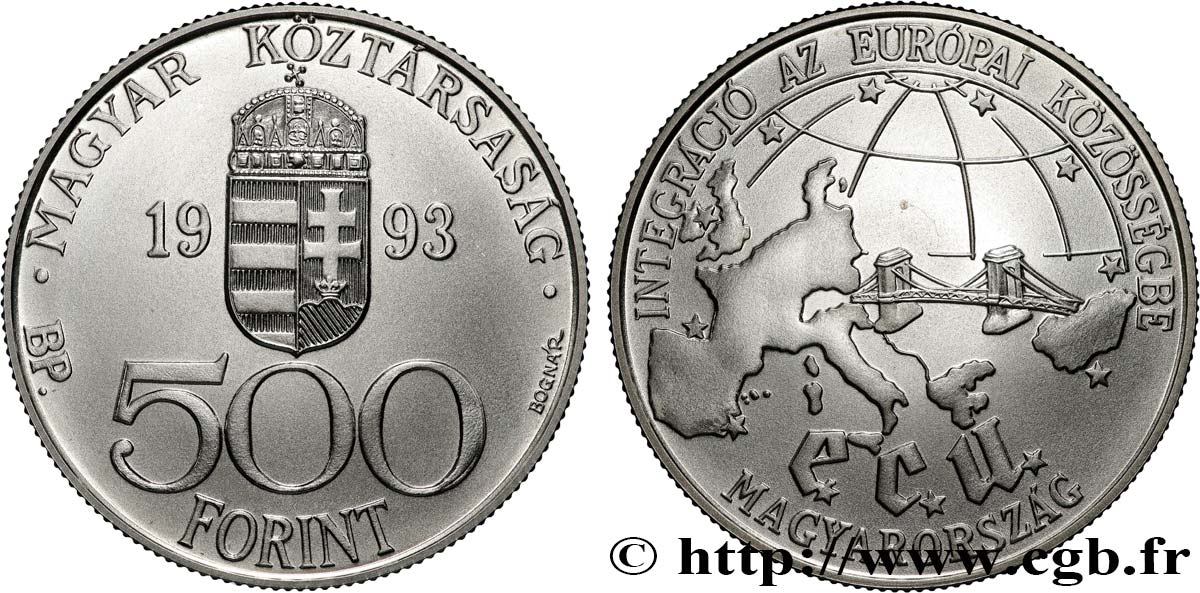 HONGRIE 500 Forint Union monétaire européenne - ECU 1993 Budapest FDC 