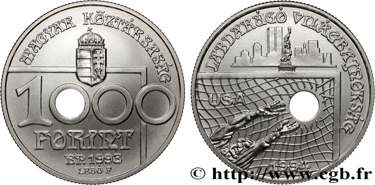 HUNGARY 1000 Forint Coupe du monde de foot 1993 Budapest MS 