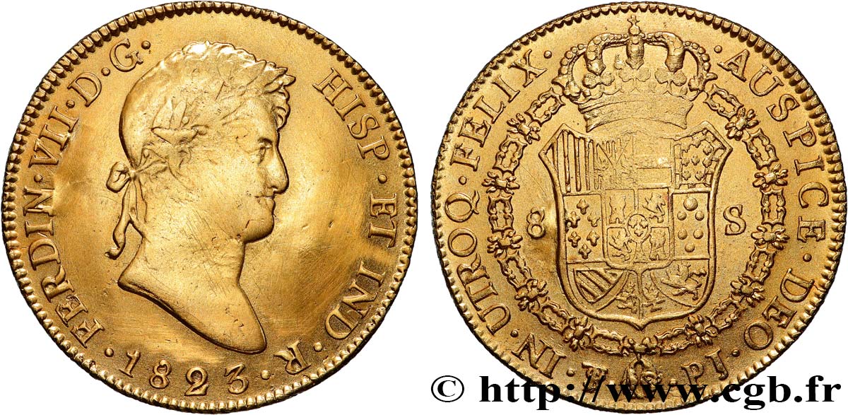 BOLIVIA - FERDINAND VII 8 Escudos 1823 Potosi MBC 