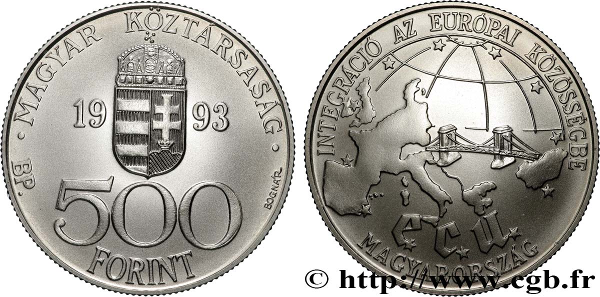 UNGARN 500 Forint Union monétaire européenne - ECU 1993 Budapest ST 