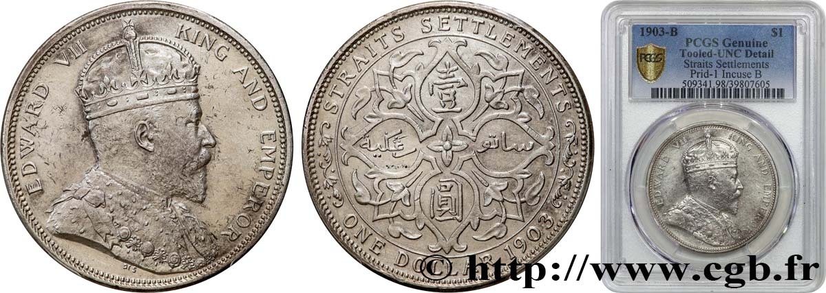 MALAYSIA - STRAITS SETTLEMENTS - ÉDWARD VII 1 Dollar 1903 Bombay SC PCGS