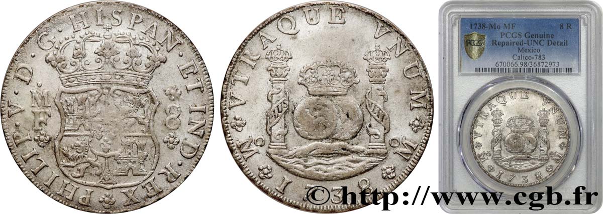 MEXIQUE - PHILIPPE V 8 Reales  1738 Mexico MS PCGS
