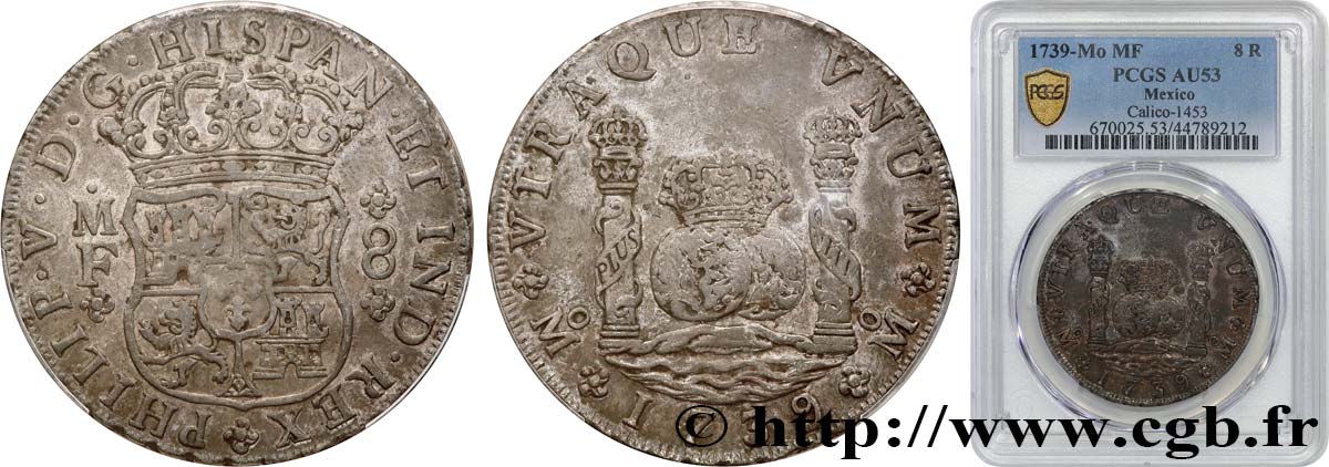 MEXIQUE - PHILIPPE V 8 Reales  1739 Mexico AU53 PCGS
