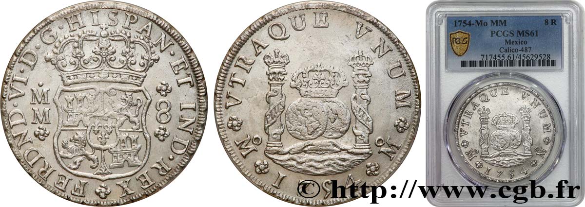 SPANISH AMERICA - MEXICO - FERDINAND VI 8 Reales MM 1757 Mexico MS61 PCGS