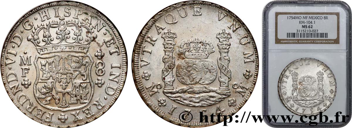 AMÉRIQUE ESPAGNOLE - MEXIQUE - FERDINAND VI 8 Reales MF 1757 Mexico EBC62 NGC