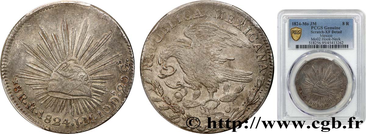 MESSICO 8 Reales (Hook-Neck) 1824 Mexico BB PCGS