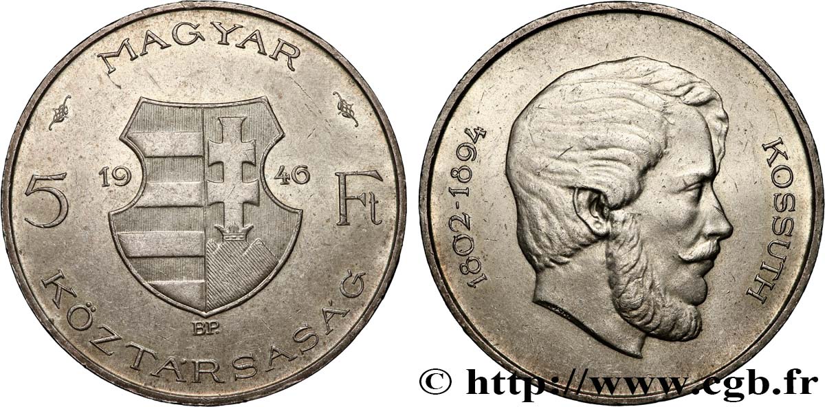 HUNGARY 5 Forint Lajos Kossuth 1946 Budapest AU 
