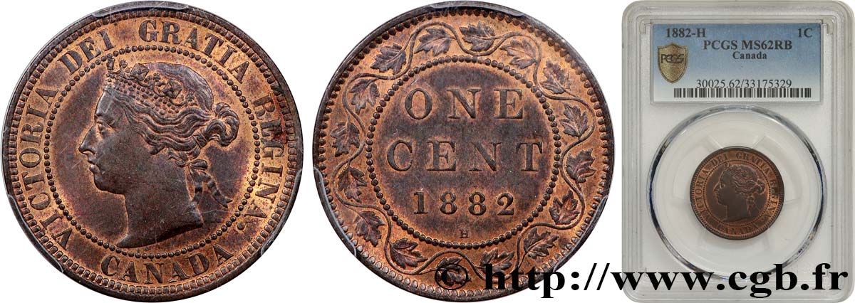 CANADA - VICTORIA 1 Cent  1882 Heaton MS62 PCGS