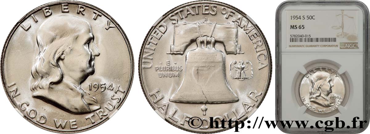 UNITED STATES OF AMERICA 1/2 Dollar Benjamin Franklin 1954 San Francisco - S MS65 NGC
