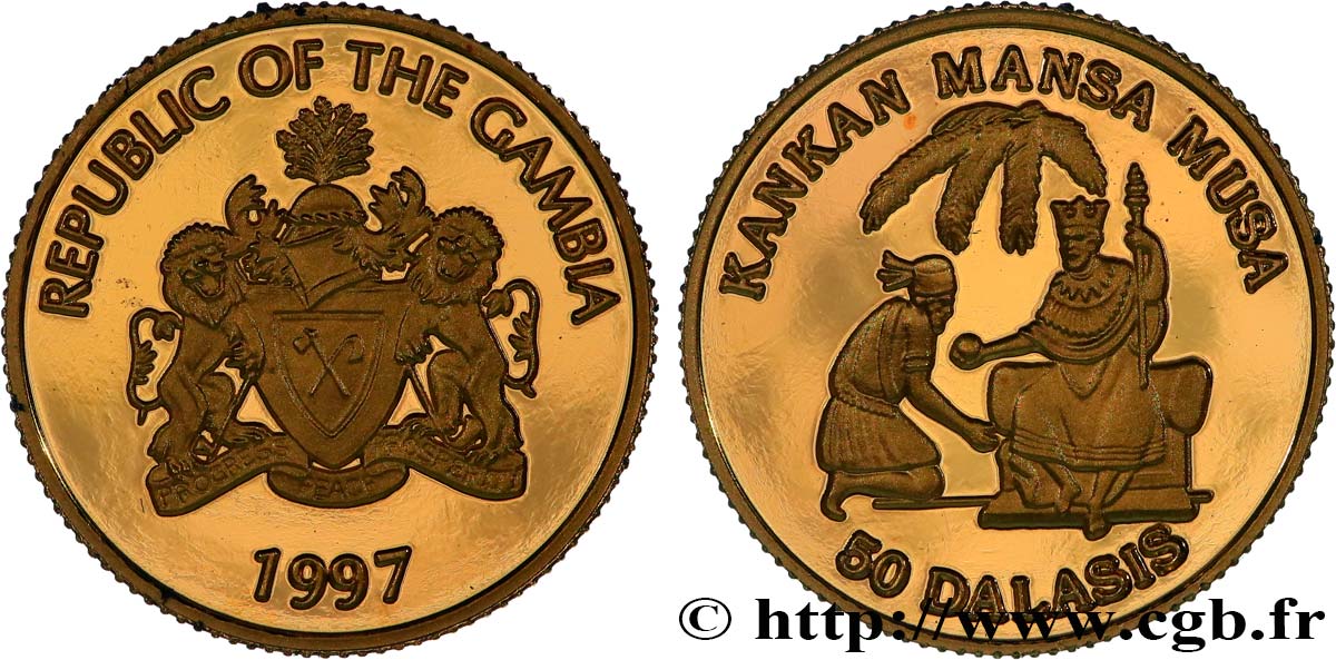 GAMBIA 50 Dalasis proof Kankan Mansa Musa 1994  MS 