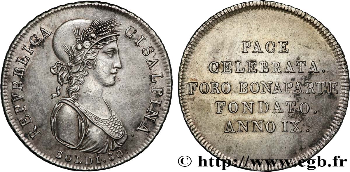 ITALY - CISALPINE REPUBLIC 30 soldi an IX (1801) Milan XF 