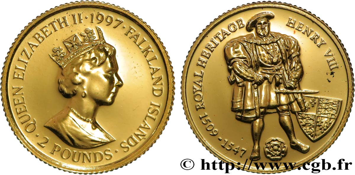 FALKLAND ISLANDS 2 Pounds Elisabeth II / Henri VIII 1997