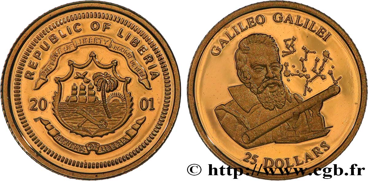 LIBERIA 25 Dollars Proof Galilée 2001  MS 